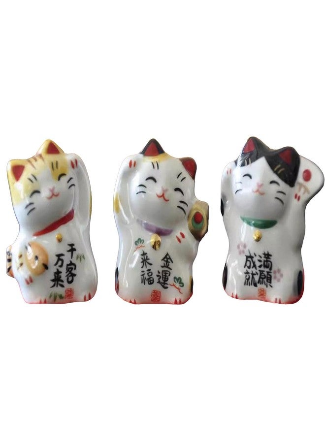 realideas Set of 3 Mini Japanese Ceramic Maneki Neko Lucky Fortune cat Figurines Waving Fortune Decor Ornaments for Home Decor, Gifts for Mom, Girlfriend - Image 1